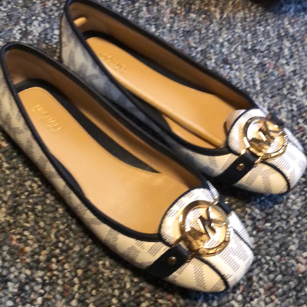 Navy and white flats